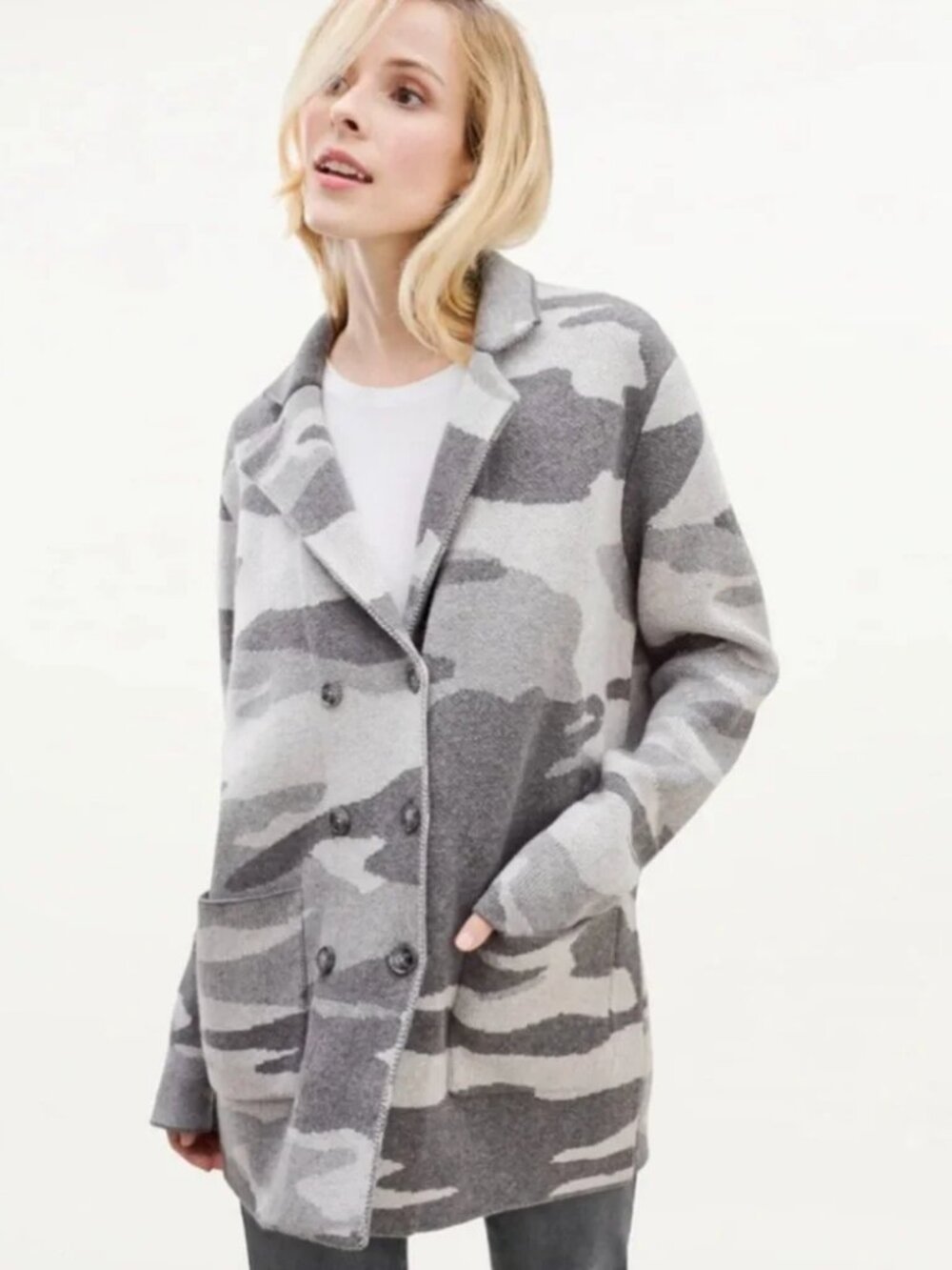 Womens Splendid Grey Charcoal (Item- 36) Camo Wool Cashmere Blend Cardigan L
